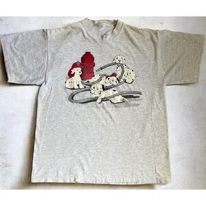 Vintage Chrisjeanley Dalmatian Firehouse T Shirt Mens Large Gray Single Stitch